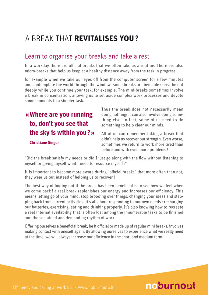 Description on taking revitalising breaks